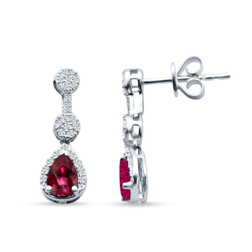 Drop Dangle Pear Stud Earrings Ruby CZ 925 Sterling Silver wholesale